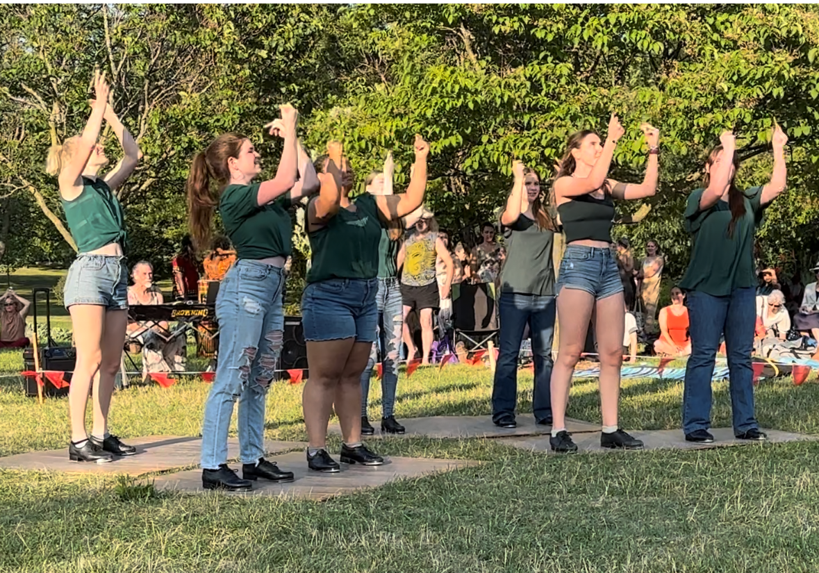 Members of Keane's Youth Tap Ensemble performing a tap piece at the Rose Garden in Minneapolis